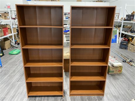 2 BROWN BOOKCASES (11.5”x30”x71”)