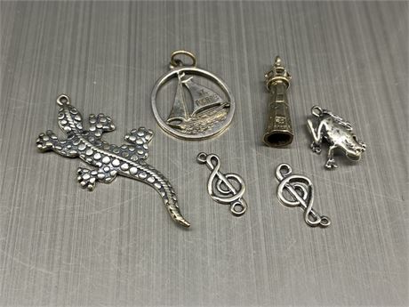 6 STERLING CHARMS / PENDANTS
