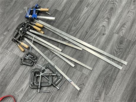 8 BAR CLAMPS & 6 C-CLAMPS