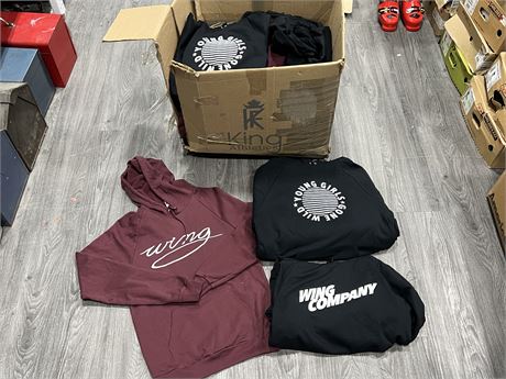 LARGE LOT OF NEW HOODIES BY “WING COMPANY” VARIOUS SIZES