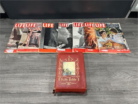 LOT OF VINTAGE LIFE MAGAZINES + 1960’s BIBLE