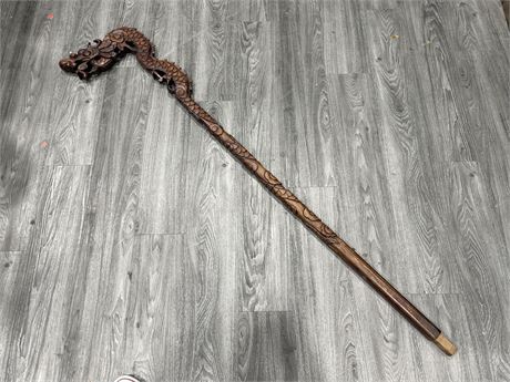 LARGE CARVED DRAGON STAFF / WOOD PIECE (68” long)