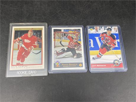 3 NHL ROOKIE CARDS (Brodeur, Niedermayer, Primeau)