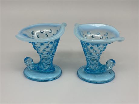 (2) 1930s VASELINE GLASS TRUMPET VASES (3.5” tall)
