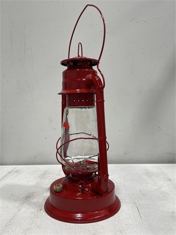 LARGE RED HURRICANE LAMP 17” TALL