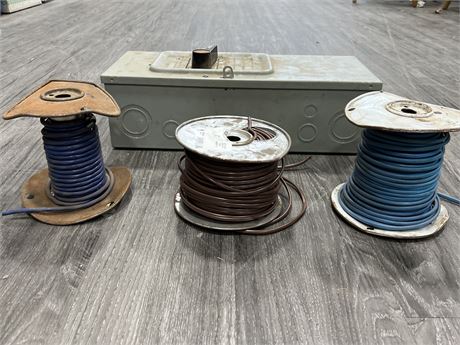 3 ROLLS OF WIRE & ELECTRICAL BOX