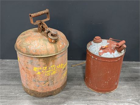 2 VINTAGE OIL CANS (Largest is 18” tall)