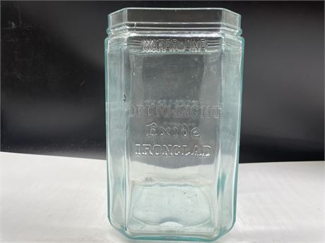1920’S GLASS DELCO-LIGHT EXIDE BATTERY IRON CLAD BLUE HUE