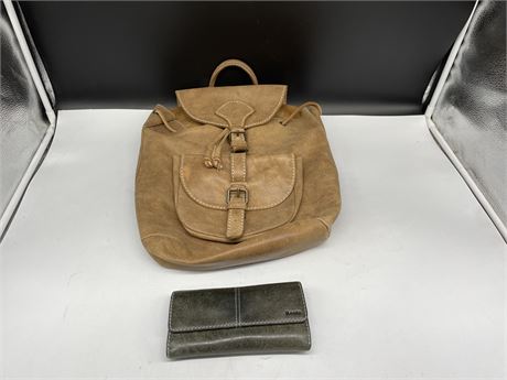 ROOTS LEATHER BACKPACK & WALLET