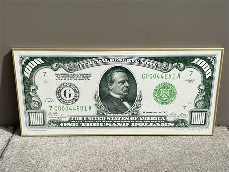 LARGE FRAMED 1000 DOLLAR BILL (40”X18”)