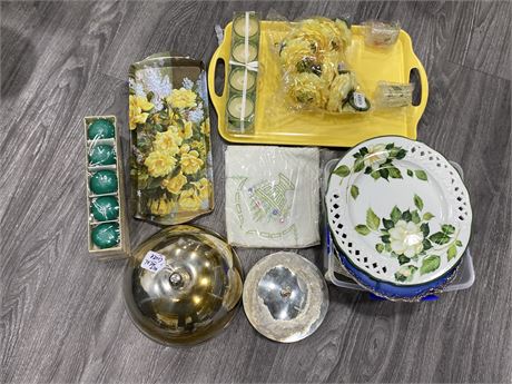 DINING/DECORATIVE LOT-PLATES,SERVING TRAY & MORE