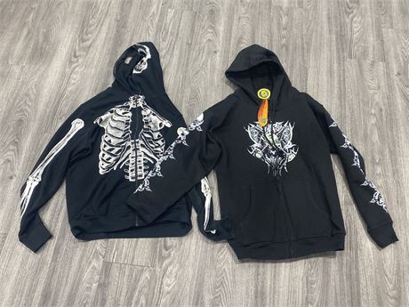 2 SKELETON DESIGN HOODIES - 1 SIZE SMALL 1 SIZE LARGE (NWT)