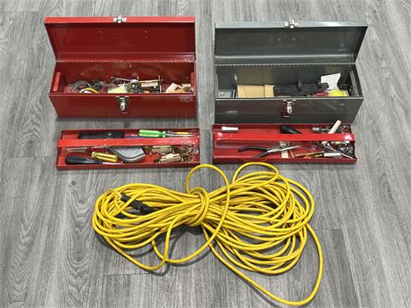 2 TOOL BOXES W/CONTENTS & EXTENSION CORD