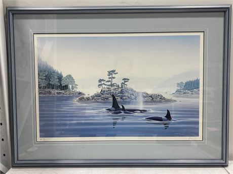 SIGNED AND NUMBERED LEP WHALE POD WALL ART - 37” X 27”
