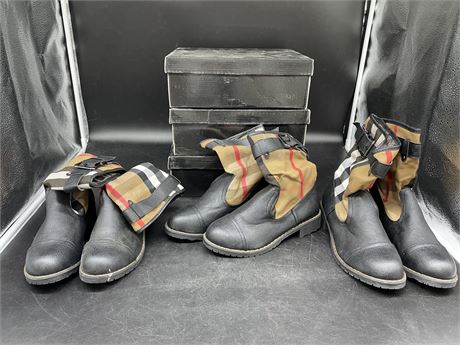 LOT OF 3 PAIRS OF BOOTS (SIZE 8 - REPLICA BURBERRY)