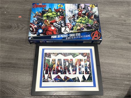 MARVEL 2 IN 1 3D PUZZLE NEW OPEN BOX AND FRAMED PRINT