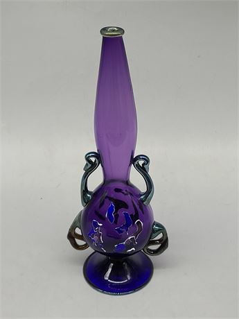 VINTAGE SIGNED ARTISAN HANDCRAFTED BLOWN GLASS (cobalt blue vase - 12"H)