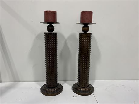 2 CANDLE STANDS W/CANDLES (28” tall)