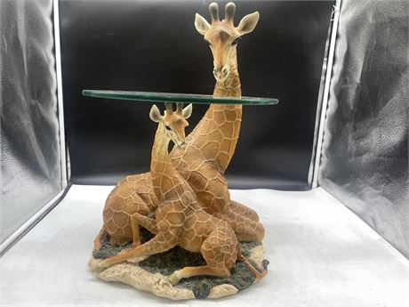 MOTHER GIRAFFE AND BABY GLASS SIDE TABLE 14”x19”