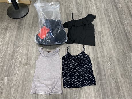 23 WOMENS DRESSY WORK OR PLAY SLEEVELESS TOPS / BRANDS: GUESS, BABATON ETC.