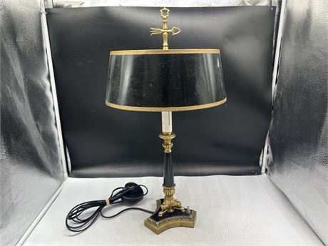 MCM BLACK & GOLD TABLE LAMP W/ FLOOR PEDAL - WORKING - 24” TALL