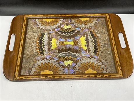 VINTAGE INLAID BUTTERFLY WING SERVING TRAY 20”x13”