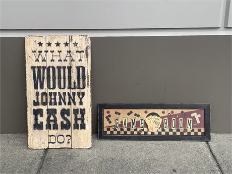 2 RUSTIC WOOD SIGNS (11x33”-game sign)