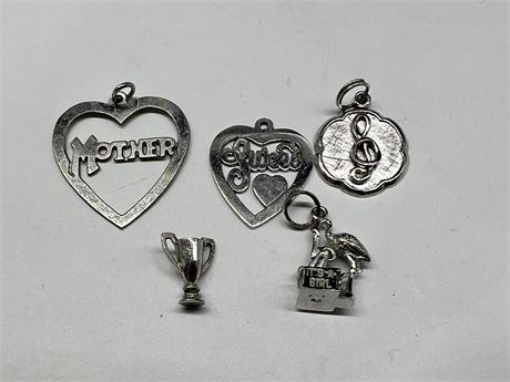 5 STERLING CHARMS / PENDANTS