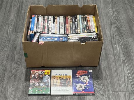 BOX OF MISC DVDS - 3 SEALED