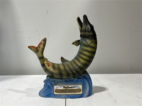 VINTAGE SKI COUNTRY FISH DECANTER - 9” WIDE