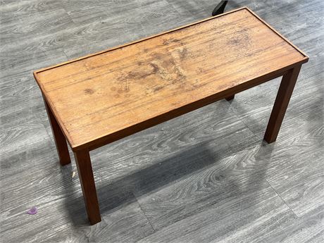 TEAK COFFEE TABLE MARKED MADE IN SWEDEN (13”x31”x17” tall)