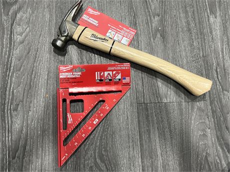 (NEW) MILWAUKEE 19OZ MILLED FACE HAMMER & 7” RAFTER SQUARE