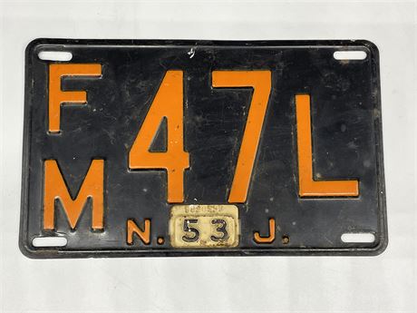 1953 NEW JERSEY LICENSE PLATE