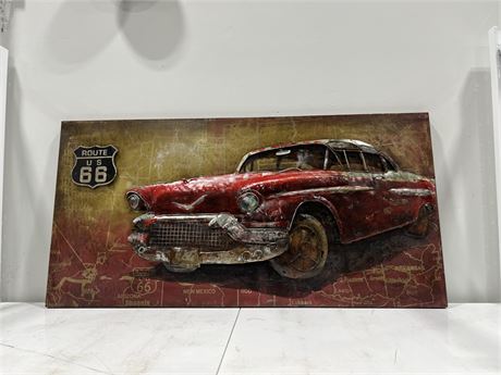 VINTAGE STYLE ROUTE 66 3D METAL PICTURE / DISPLAY 28”x56”
