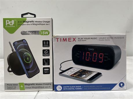 (NEW) TIMEX AM/FM CLOCK RADIO + WIRELESS CHARGER