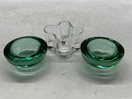 3 ITTALA FINLAND GLASS CANDLE HOLDERS