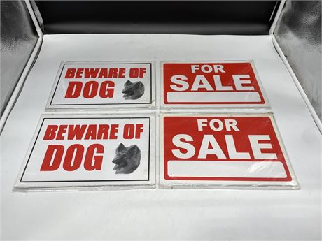 BEWARE OF DOG / FOR SALE SIGNS - (2) 12 PACKS OF EACH