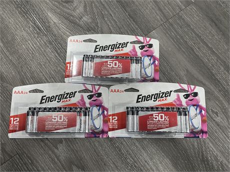 3 NEW ENERGIZER AAA BATTERY 24 PACKS