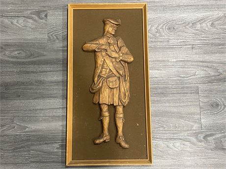 WOOD CARVED SCOTSMAN FRAMED “THE PINCH OF SNUFF” - 26’ X 13’