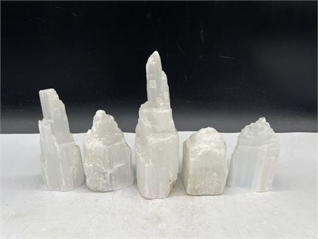5 SELENITE TOWERS - LARGEST IS 8” TALL