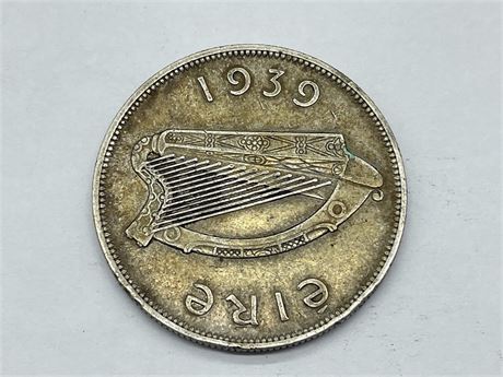 1939 IRELAND (75% SILVER) HALF COROIN COIN