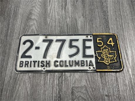 1954 TAGGED BRITISH COLUMBIA LICENSE PLATE