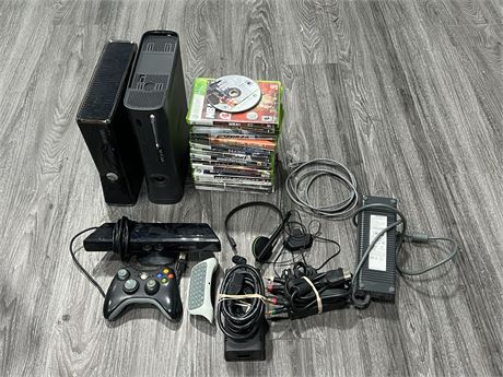 LOT OF XBOX360 CONSOLES W/ XBOX360 & OG XBOX GAMES & ACCESSORIES