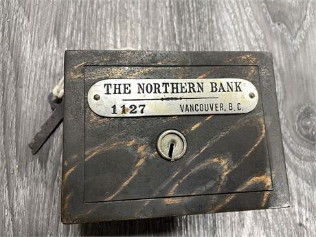 ANTIQUE THE NORTHERN BANK-METAL WITH KEY OPENED 1906