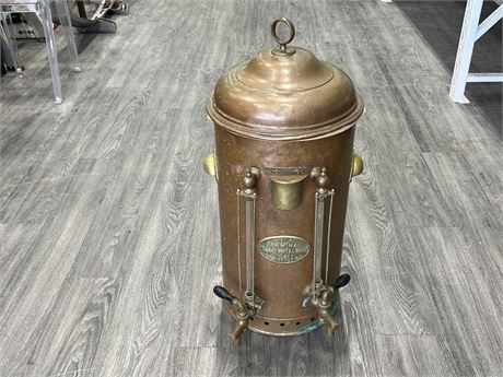 LARGE EARLY COPPER COFFEE MAKER - TERMINAL SHEET METAL WKS VANCOUVER (30” tall)