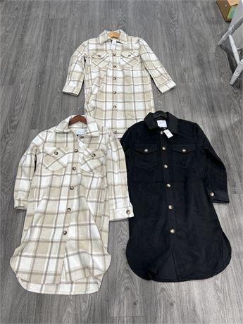 3 NEW W/ TAGS WOMENS LONG SWEATERS / BUTTON UPS - SIZE S