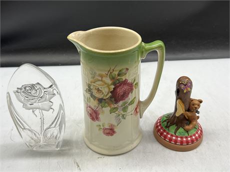 CRYSTAL ROSE DECOR (6.5”), ROSE ENGLAND PITCHER & TEDDY COOKIE STAMP