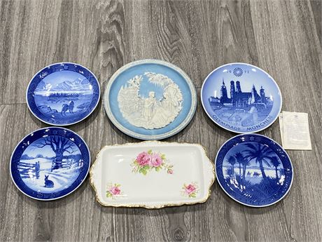 LOT OF COLLECTABLE PLATES - WEDGWOOD + ROYAL ALBERT (LARGEST IS 12”X7”)