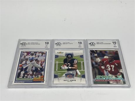 (3) BCCG GRADED 10 ROOKIE FOOTBALL CARDS