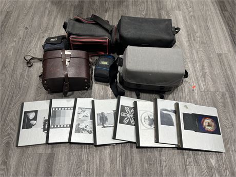 LOT OF CAMERA BAGS & 8 LIFE LIBRARY OF PHOTOGRAPHY BOOKS